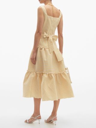 Luisa Beccaria + Belted Tiered Linen-Blend Midi Dress