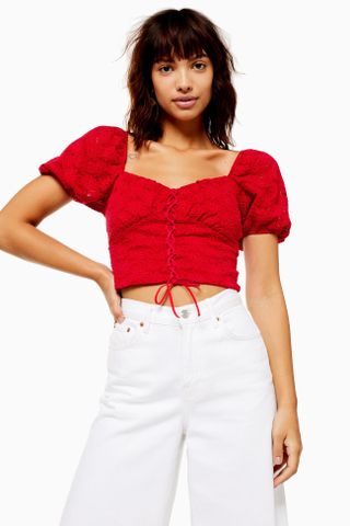 Topshop + Two Tone Lace Crop Top