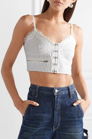 Opening Ceremony + Lace-Trimmed Cotton-Blend Jacquard Bustier Top