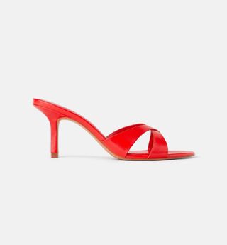Zara + Mid Height Heeled Mules With Cross Straps