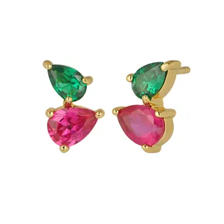 Amelia Scott + Sofia Stud Earrings, Emerald Green, Bright Pink & Gold