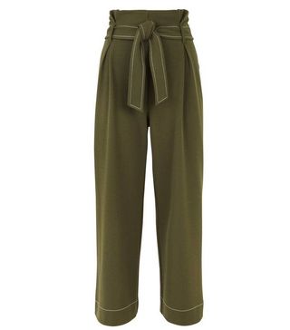 New Look + Khaki Contrast Stitch Paperbag Cropped Trousers