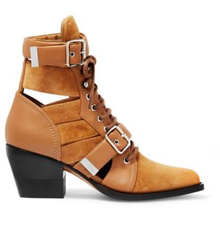 Chloé + Rylee Cutout Suede and Leather Ankle Boots