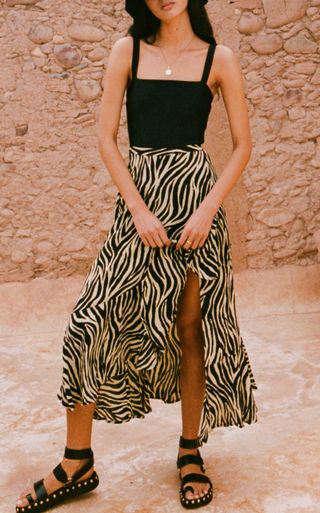 Faithfull the Brand + Jasper Zebra-Print Crepe Midi Skirt