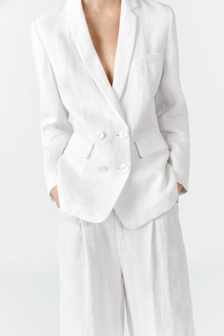 Zara + Buttoned Linen Blazer