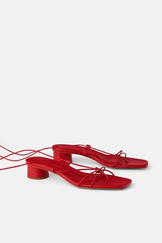 Zara + Heeled Leather Sandals With Thin Straps