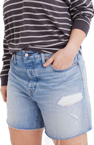 Madewell + Relaxed Ripped Mid Length Denim Shorts