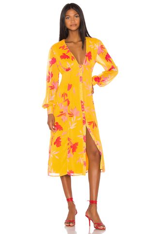 Song of Style + Kofi Midi Dress in Yellow Floral