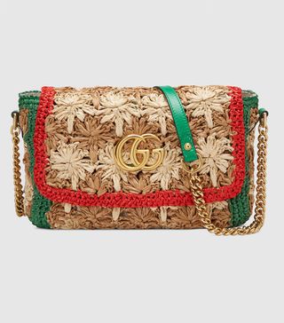 Gucci + GG Marmont Raffia Small Shoulder Bag