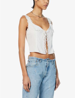House of CB + Amber Broderie-Anglaise-Trim Woven Top