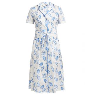 HVN + Maria Fish-Print Cotton-Blend Midi Tea Dress