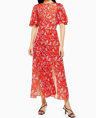 Topshop + Austin Floral Star Print Angel Sleeve Midi Dress