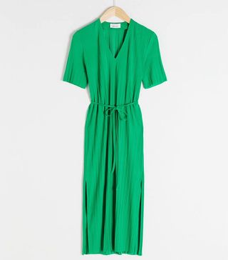 & Other Stories + Belted Plissé Pleated Midi Dress