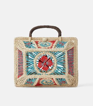 Zara + Floral Woven Minaudiere Bag