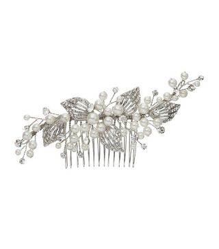 Ivory & Co. Constellation + Faux Pearl and Cubic Zirconia Pave Leaf Hair Comb, Silver