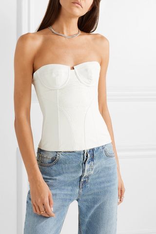 Amiri + Paneled Leather And Lace Bustier Top