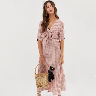 Faithfull the Brand + Maple Check Midi Dress With Tie Front