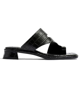 Topshop + Noah Vegan Black Crocodile Low Toe Loop Sandals