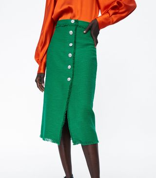 Zara + Tweed Skirt With Jewel Buttons