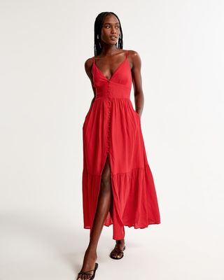 Abercrombie & Fitch + Crinkle Textured Button-Through Maxi Dress
