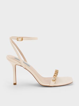 Charles & Keith + Chalk Chain-Embellished Ankle Strap Sandals