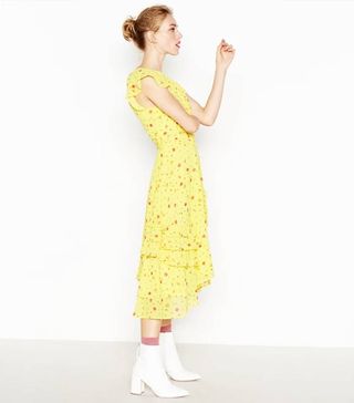 Studio by Preen + Yellow Floral Ruffle Midi Wrap Dress
