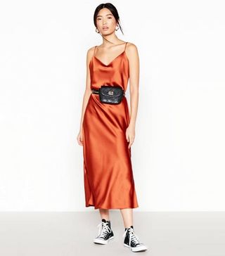 Red Herring + Terra Cotta Satin Midi Dress