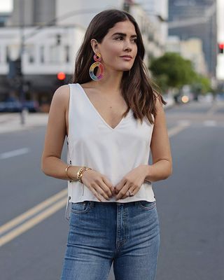 The Drop by Paola Alberdi + Ivory V-Neck Side Button Tank