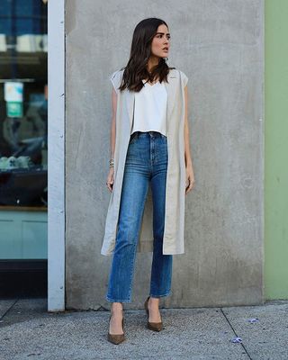 The Drop by Paola Alberdi + Natural Oversized Sleeveless Long Linen Vest