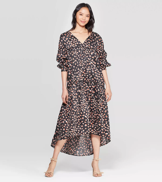 Who What Wear x Target + Leopard Print 3/4 Sleeve V-Neck Tiered Tent Dress