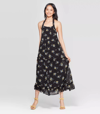 Who What Wear x Target + Floral Print Off the Shoulder Sleeveless Tiered Halter Maxi Dress