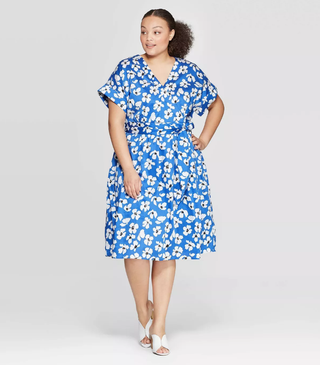 Who What Wear x Target + Floral Print Short Sleeve V-Neck Capri Wrap Dress