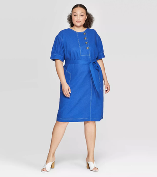 Who What Wear x Target + Pleated Short Sleeve Crewneck Dress