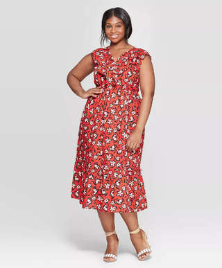 Who What Wear x Target + Floral Print Sleeveless Ruffle V-Neck Maxi Dress
