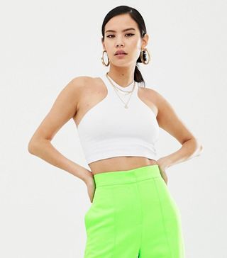 Collusion + Racer Front Crop Vest in White