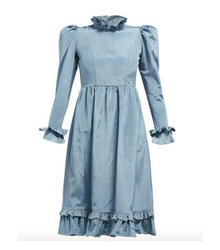 Batsheva + Moire High-Neck Ruffled Dress