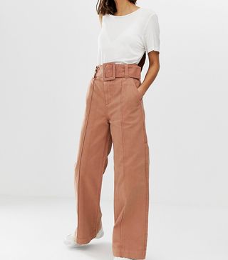 ASOS White + Wide-Leg Jeans With Belt