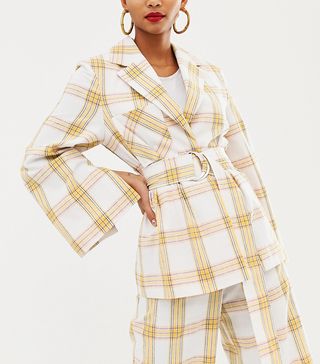 ASOS White + Belted Suit Jacket in Check Print