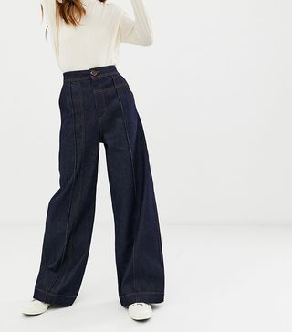 ASOS White + Wide-Leg Jeans With Stitch Detail