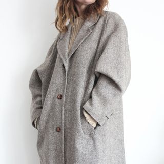 Vintage + Brown '80s Tweed Wool Long Coat