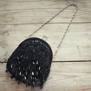 Vintage + Beaded Black Purse Handbag