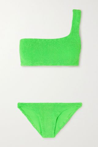 Hunza G + Neon One-Shoulder Neon Seersucker Bikini
