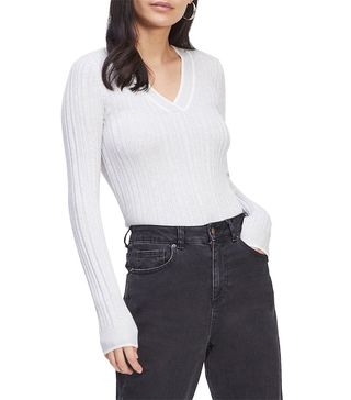 Miss Selfridge + V-Neck Tipped Knitted Top