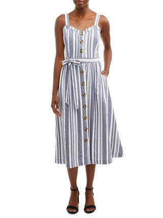 Time and Tru + Midi Button Front Dress