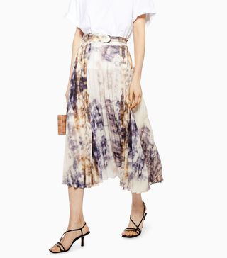 Topshop + Tie Dye Pleat Midi Skirt