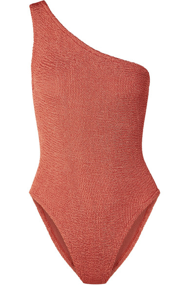 Hunza G + Nancy One-Shoulder Seersucker Swimsuit