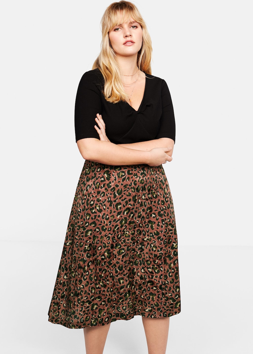 Mango + Leopard Midi Skirt