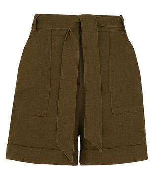Whistles + Tie Waist Linen Shorts, Olive