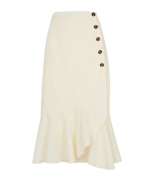 Whistles + Linen Button Frill Skirt, Ivory/Multi