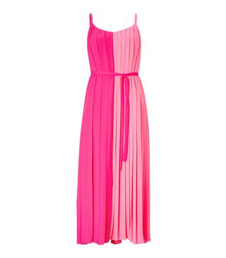 John Lewis & Partners + Two Tone Pleated Cami Midi Dress, Camelia Raspberry/Dusty Pink